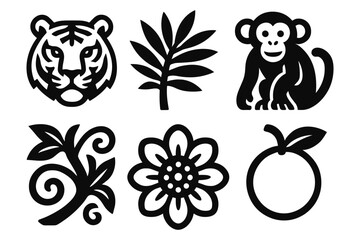 Obraz premium Black and white animal and nature icons: minimalist design elements