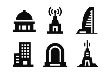 Naklejka premium Silhouette collection of modern buildings and landmarks