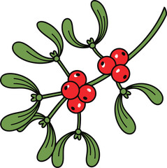 Festive mistletoe sprig with vibrant red berries and green leaves, perfect for holiday decorations and winter celebrations