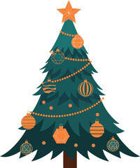 Festive decorated Christmas tree with star topper and ornaments, evoking holiday cheer and winter celebration for seasonal projects