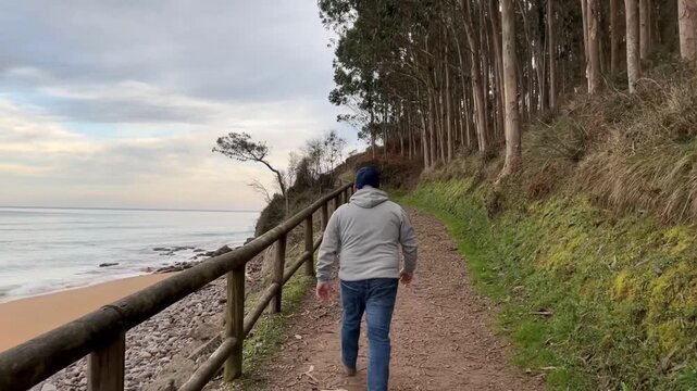 Senderista en la Costa de los Dinosaurios Asturias
