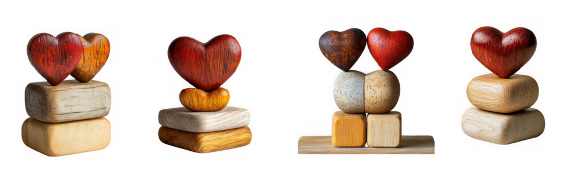 Stack of cheese blocks topped with heart shapes, isolated on transparent background