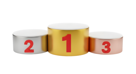 Gold silver bronze podium for first second third place isolated on transparent background