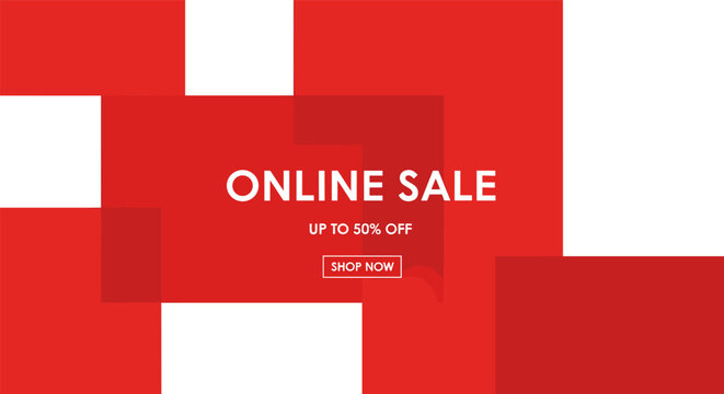 Minimalist red banner design for online sale promotion with discount offer