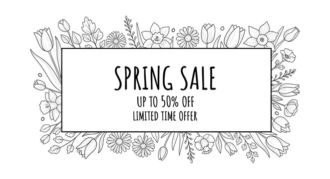 Elegant spring sale banner with floral border design for promotions