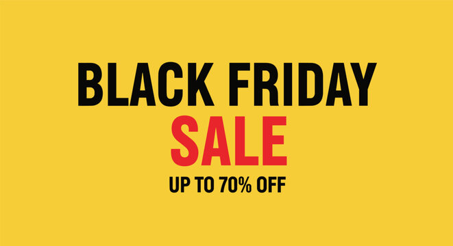 Black friday sale banner with bold typography and discount offer on yellow background
