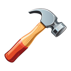 Shiny metal claw hammer with an ergonomic wooden handle, detailed 3D rendering of essential workshop equipment