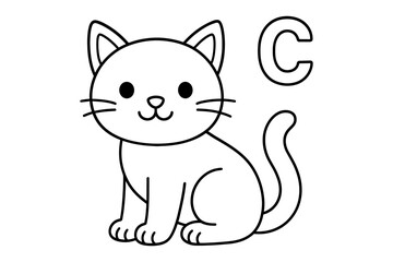 Fototapeta premium Cute cat outline with letter c for kids' coloring and learning