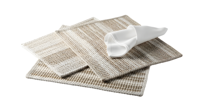 Stack of square striped placemats with napkin isolated on transparent background - Powered by Adobe