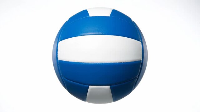 Blue and White Volleyball Isolated - This close-up studio shot shows a blue and white volleyball. The ball is centered against a plain white background, highlighting its design and texture.