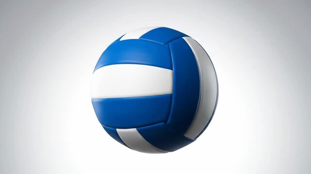 Blue and White Volleyball on White Background - A blue and white volleyball is shown on a white background. The volleyball has a glossy, smooth surface.