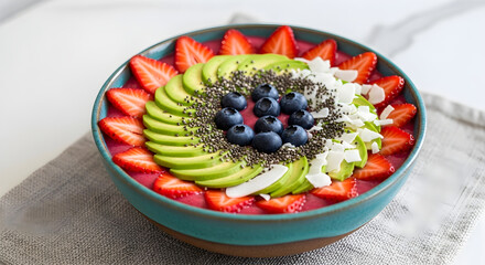 Delicious smoothie bowl with fresh fruits and superfoods for healthy diet