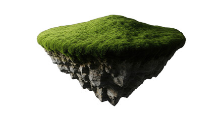Moss covered floating island in darkness
