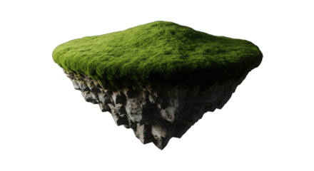 Moss covered floating island in darkness