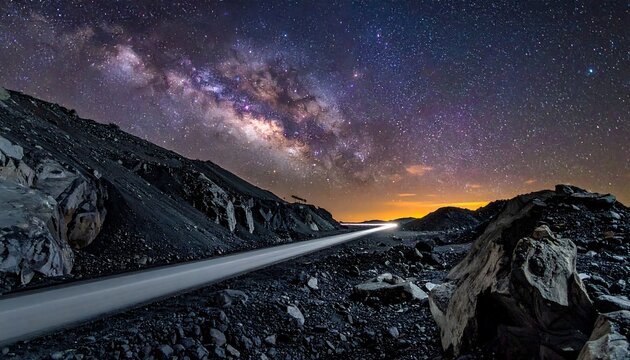 Milky Way over Mauna Kea Observatory Road, Hawaii.