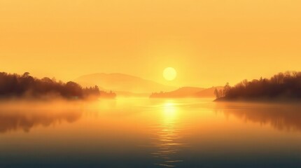 Obraz premium Stunning golden hour landscape over serene lake