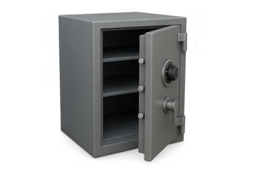Open safe with a combination lock providing security for valuables and important documents