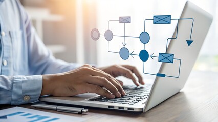 AI Assistant Command Prompt with User Typing on Laptop