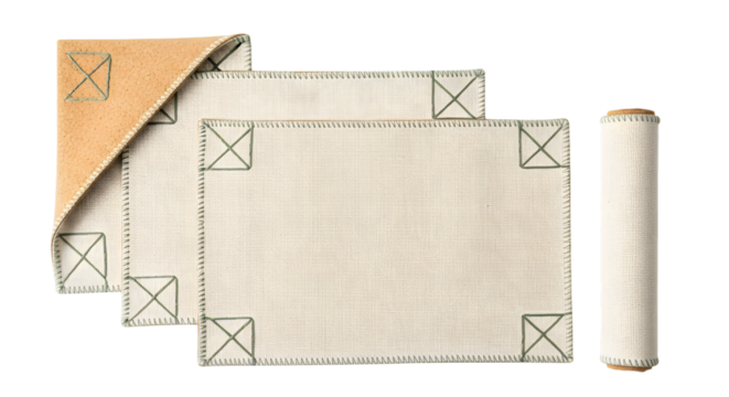 Set of beige reusable food wraps isolated on transparent background