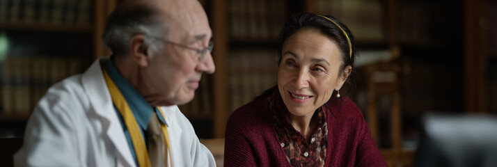 Two researchers engaged in a lively discussion, showcasing the importance of collaboration, mentorship, and shared knowledge in the pursuit of scientific excellence and progress.
