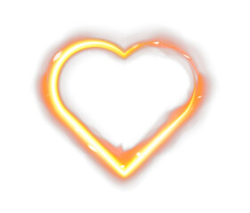 Glowing fiery orange light heart shape, abstract love flame symbol