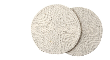 Two round woven placemats isolated on transparent background for dining table