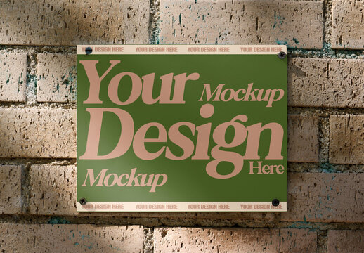 Blank Mockup Template of info panel Displayed on a Textured Brick Wall