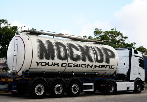 Mockup of Truck With Large Tank on Highway During Daytime Transport