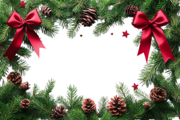 Christmas wreath with pine cones and red bows, perfect for festive decorations and holiday-themed backgrounds.