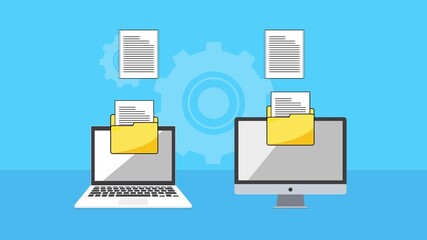 File Transfer Animation, Data Synchronization motion video, Data Synchronization Between Laptop and Desktop PC - Powered by Adobe