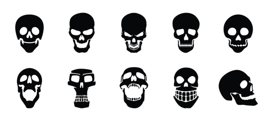 Set of human skull. Death skull or human skull flat icon.