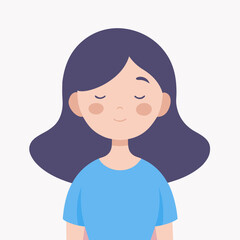 Cute cartoon girl with closed eyes and blue shirt silhouette isolated on white background