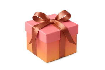 Obraz premium Pink and orange gift box with festive brown ribbon bow, presenting a surprise for celebrations, birthdays, and holidays, on a transparent background