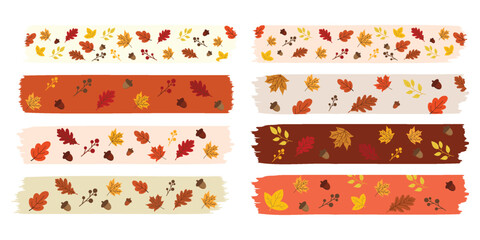 Autumn leaves and acorns decorative torn paper washi tape strips design © md