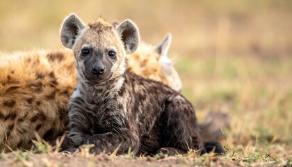 Adorable Hyena Cub Portrait in the African Savanna.