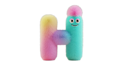 Two fuzzy caterpillar letter toys connected together