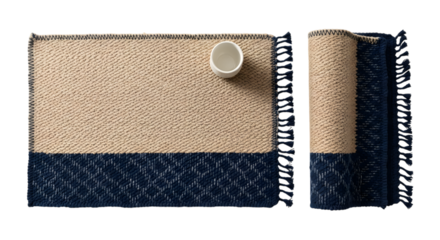 Jute placemat with blue accent and fringe isolated on transparent background