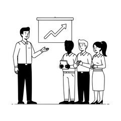 Professional business team discussing an upward trending graph in an animated meeting illustrating business growth