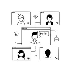 virtual, meeting, conference, video, call, online, remote, communication, collaboration, team, work, digital, screen, window, interface, internet, wifi, network, connection, people, man, woman, partic