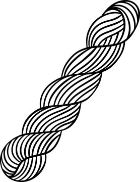 Doodle style illustration of a classic spiral yarn skein for knitting, simple black and white sketch icon. Hand-drawn wool thread perfect for craft projects and knitting themes