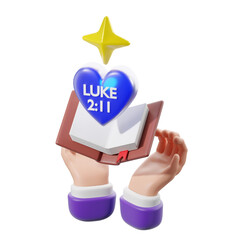 Open book with star and love message. 3D illustration.