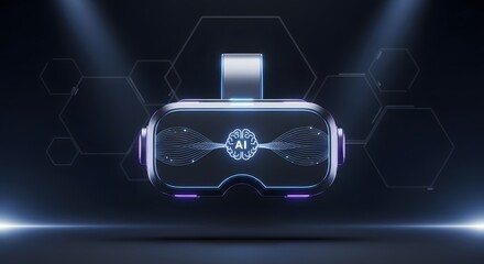 Virtual reality headset with ai symbol on the screen