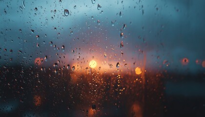 Gloomy Atmosphere: Rainy Sky View Through Window Glass. Unpleasant Weather Conditions With Dark And Dismal Outlook.