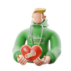 Character offering a heart as an act of forgiveness. 3D illustration
