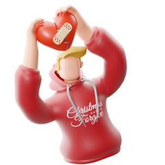 Supporter lifting a big heart to celebrate forgiveness. 3D illustration