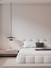 Modern Minimalist Bedroom Interior with Frame Poster Mockup - 3d Render
