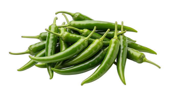 Fresh green serrano peppers piled high on a black background