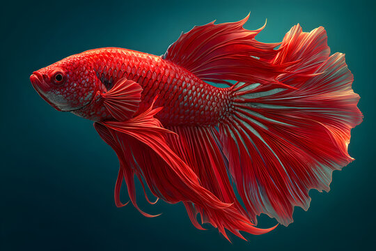 Seize the dynamic moment of a red Siamese fighting fish against a black backdrop