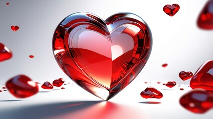 Shiny Red 3D Heart Standing Upright on White Background with Polished Reflective Jewel Tone Finish