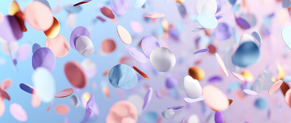 Celebration energy floating confetti in soft pastel colors